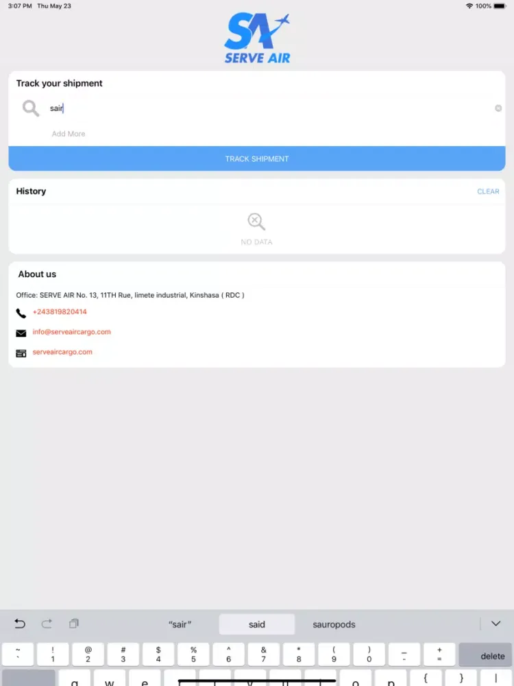 ServeAirTrackAndTrace iPad  Screenshots