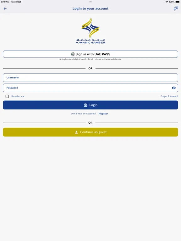 Ảnh chụp màn hình của Ajman Chamber of Commerce iPad 