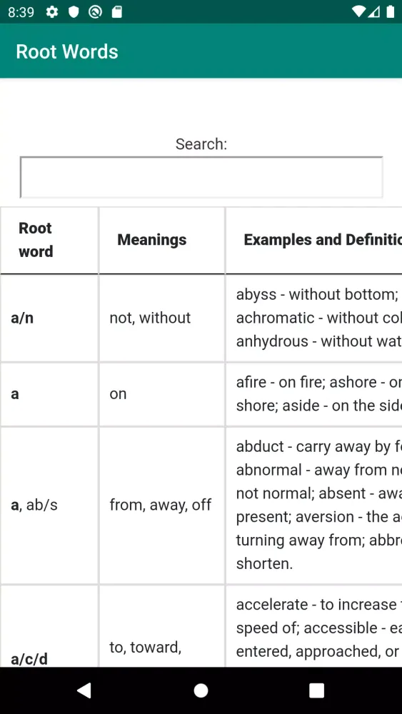 Tangkapan layar English Root Words & Meanings