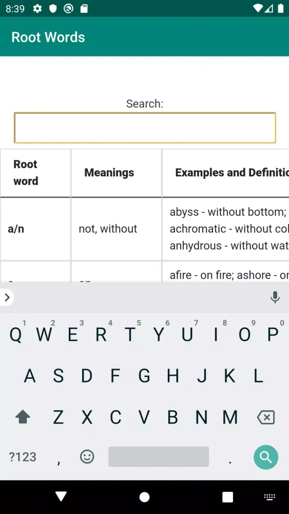 Tangkapan layar English Root Words & Meanings