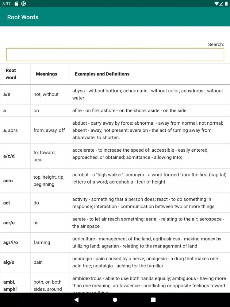 Tangkapan layar English Root Words & Meanings