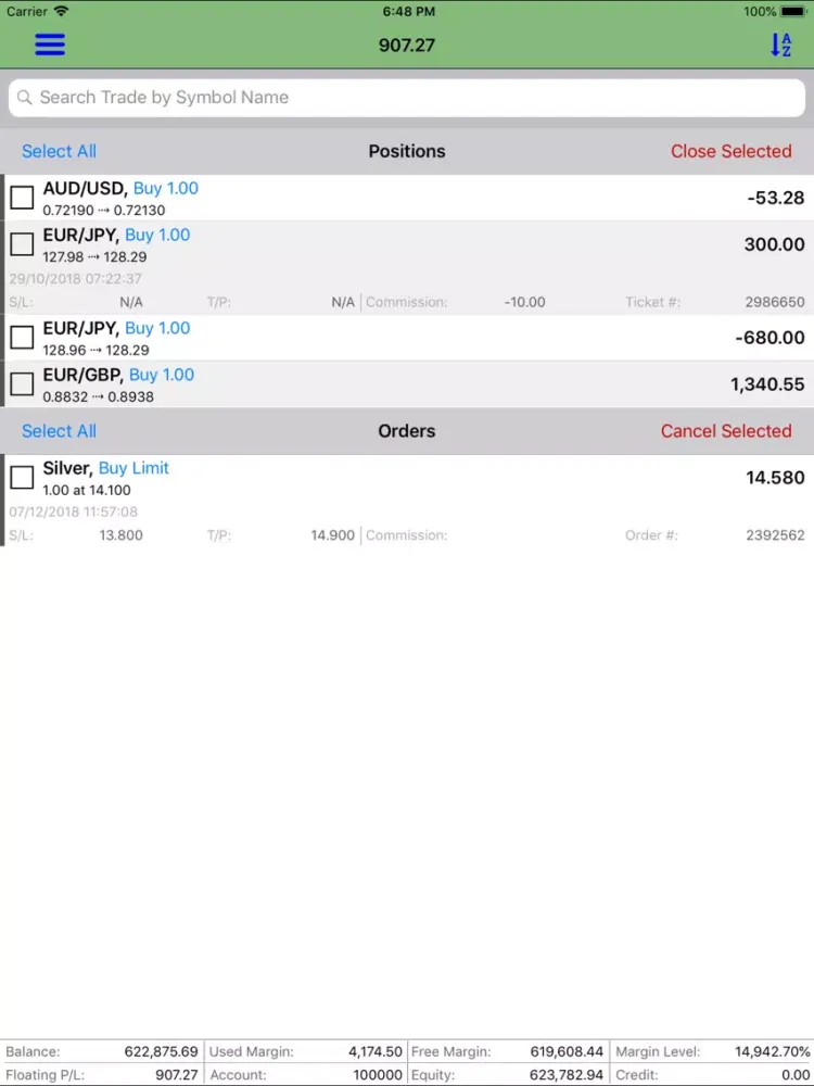 Ảnh chụp màn hình của NBH iTrader iPad 