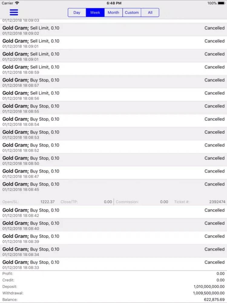 Ảnh chụp màn hình của NBH iTrader iPad 