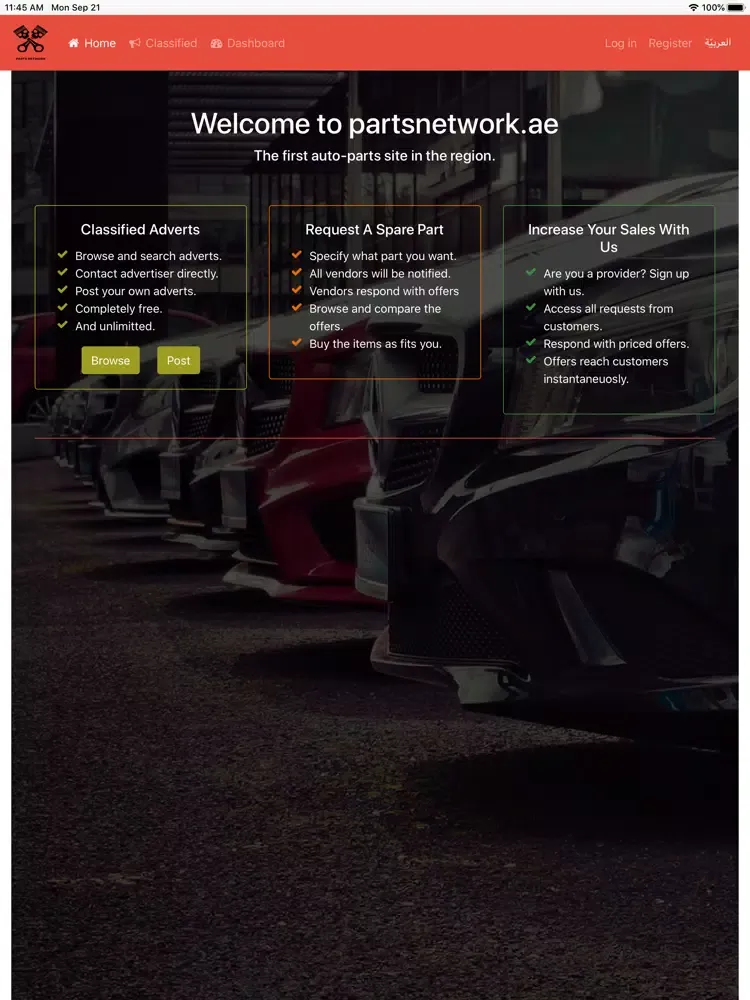 Tangkapan skrin Parts Network AE iPad 