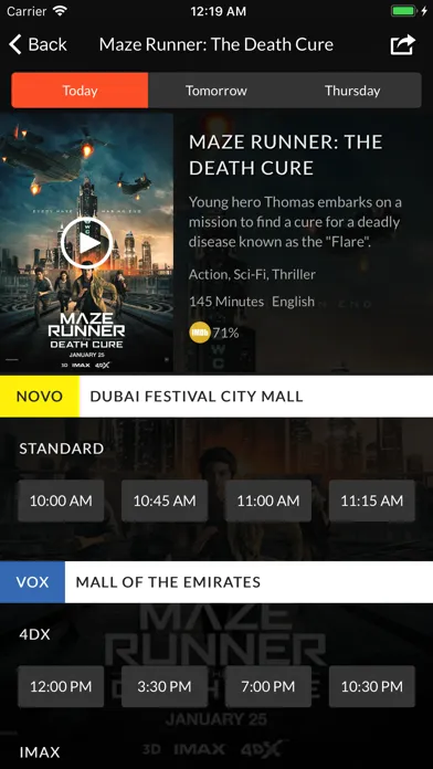 Capturas de tela do Cinema Showtimes UAE