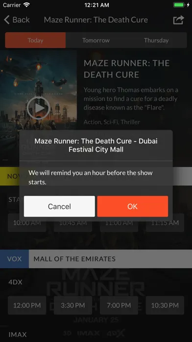 Capturas de tela do Cinema Showtimes UAE