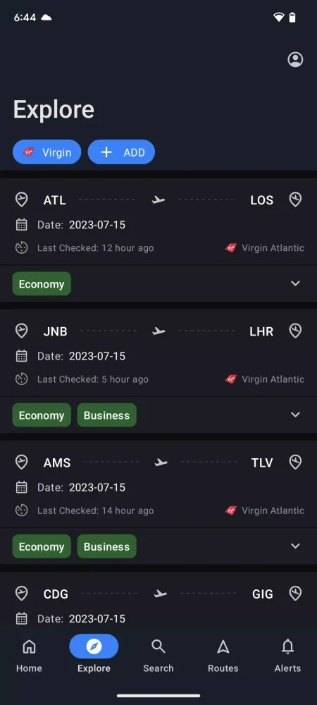 Screenshot di Seats.aero