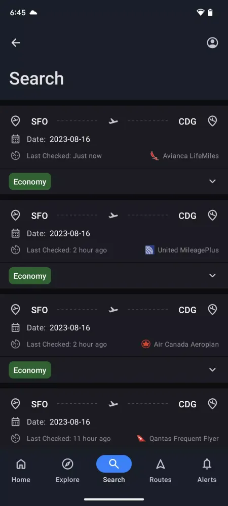 Screenshot di Seats.aero