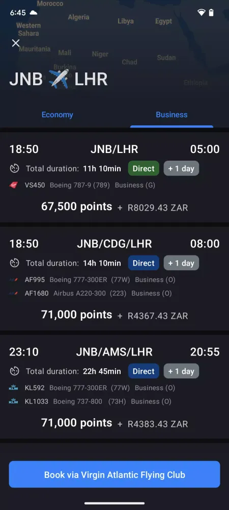 Screenshot di Seats.aero