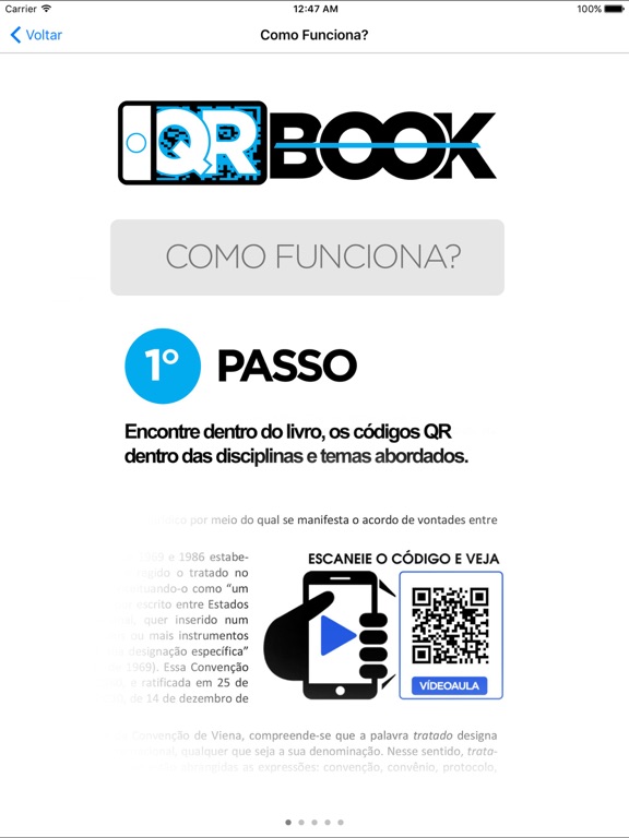 Capturas de tela do QRBook.Verbo iPad 