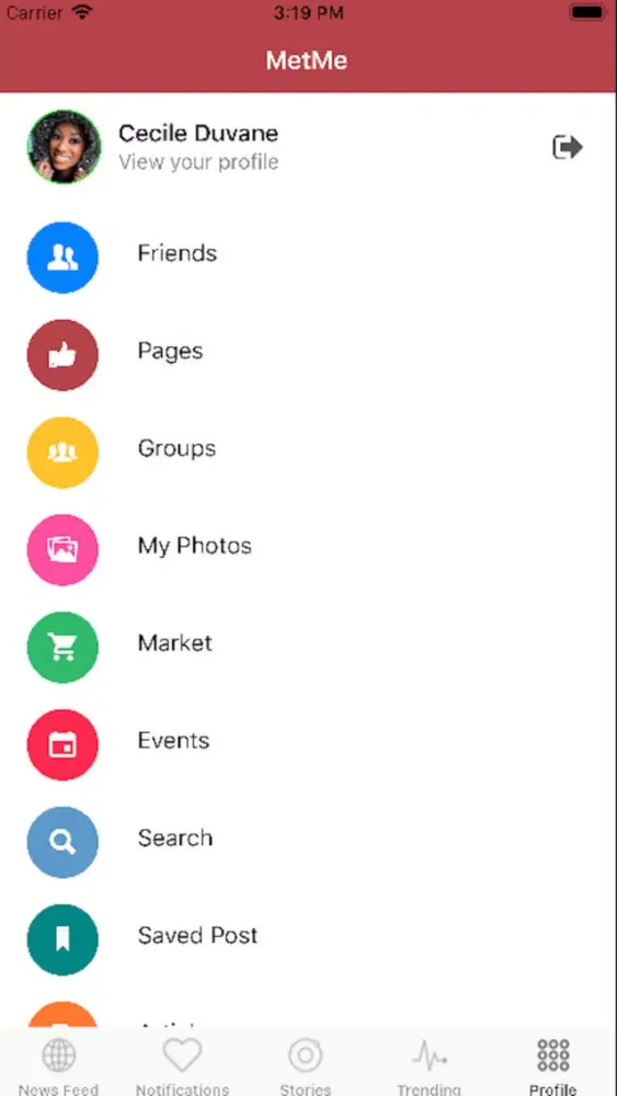 ภาพหน้าจอของ MetMe Social