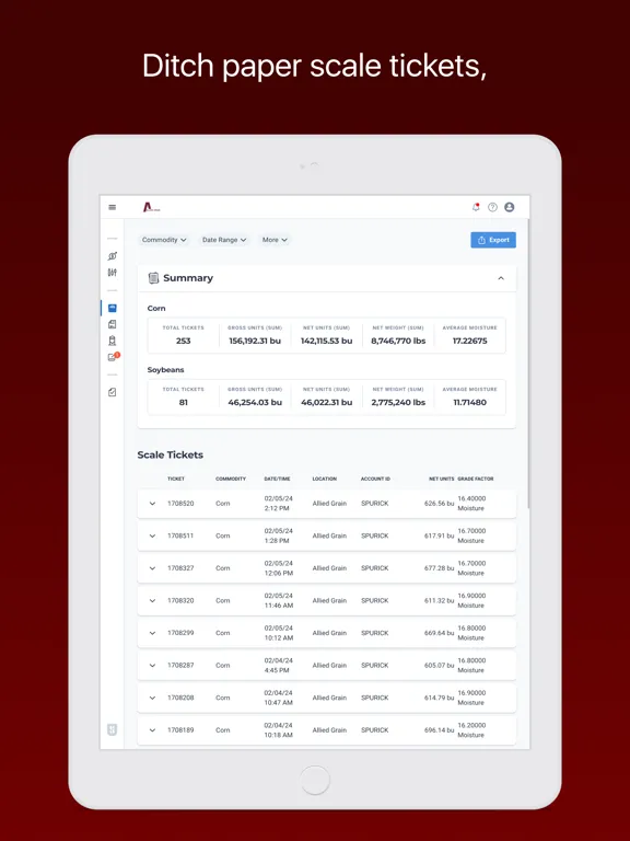 Capturas de tela do Allied Grain Company iPad 