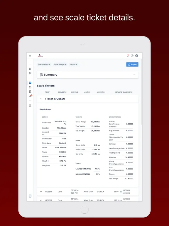 Capturas de tela do Allied Grain Company iPad 