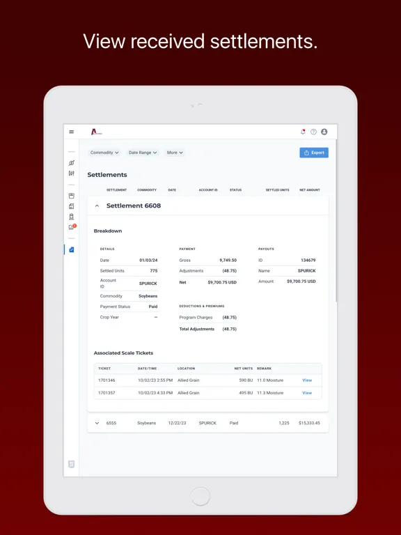 Capturas de tela do Allied Grain Company iPad 