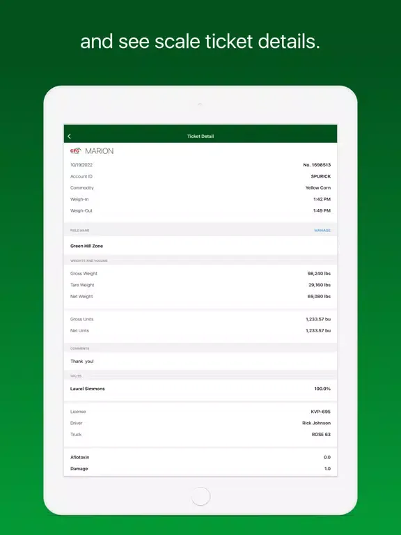 Ảnh chụp màn hình của Central Farmers Coop iPad 