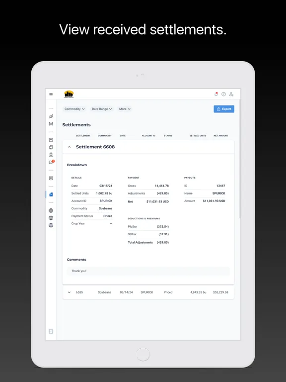 ภาพหน้าจอของ Madison Farmers Elevator iPad 