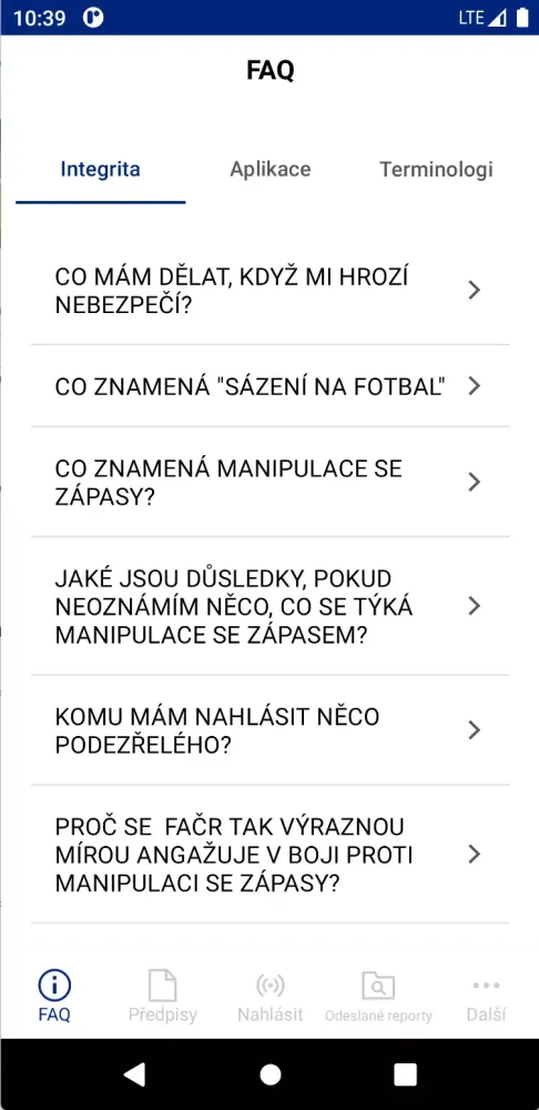 FAČR Integrity Screenshots