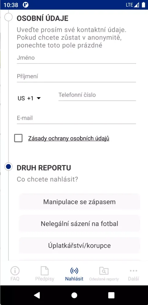 FAČR Integrity Screenshots