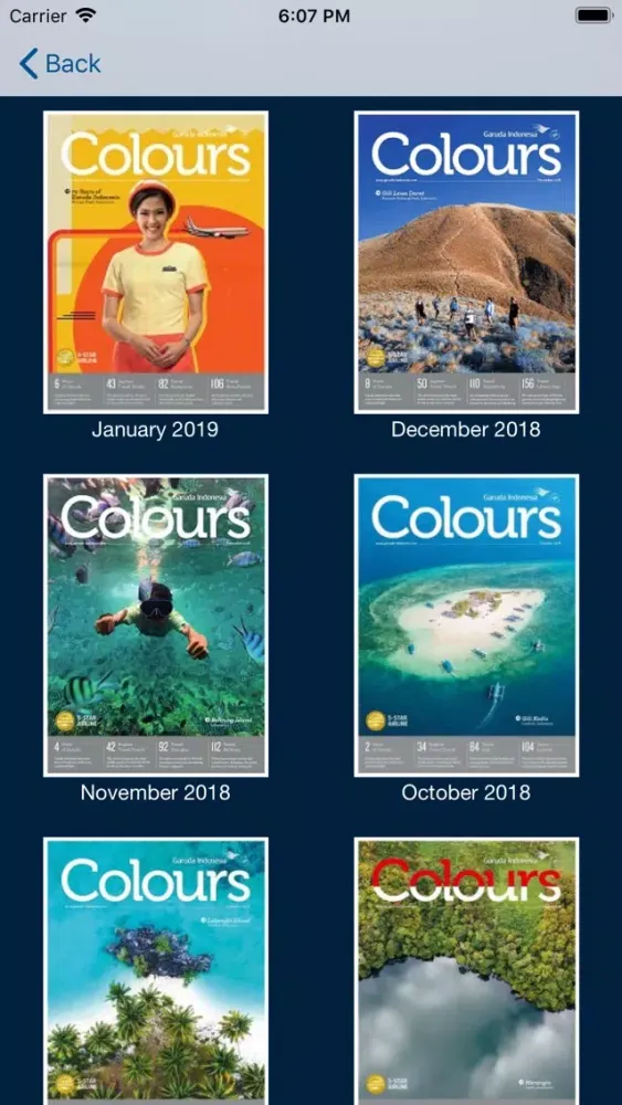 Capturas de tela do Garuda Colours Magazine