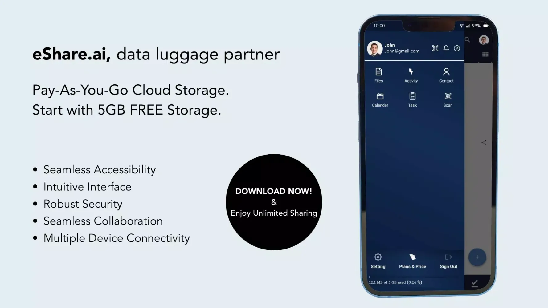 Screenshot di eShare.ai: File Cloud Storage