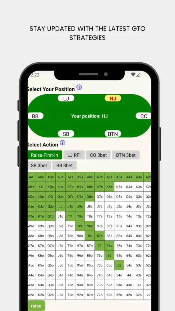 Tangkapan skrin Poker Preflop Chart Calculator