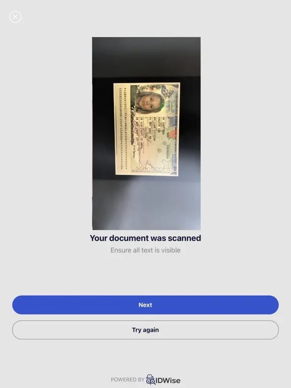 ภาพหน้าจอของ IDWise Verify iPad 