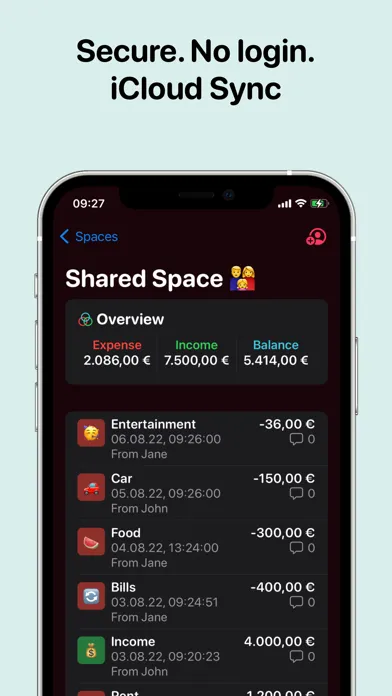 Expense Tracker Money Spaces Screenshots