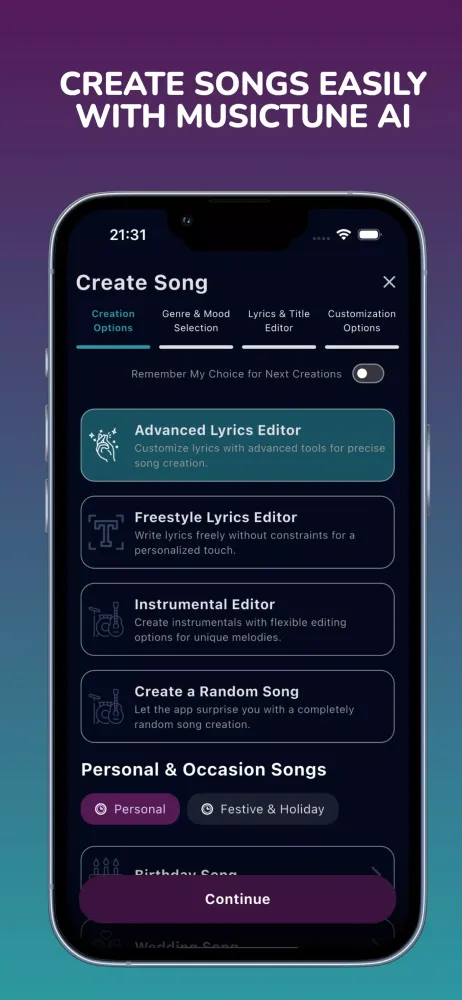 Capturas de tela do MusicTune AI