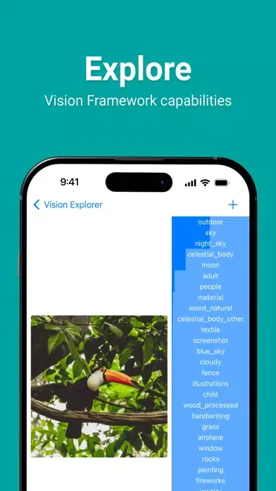 Tangkapan skrin Vision Framework Explorer