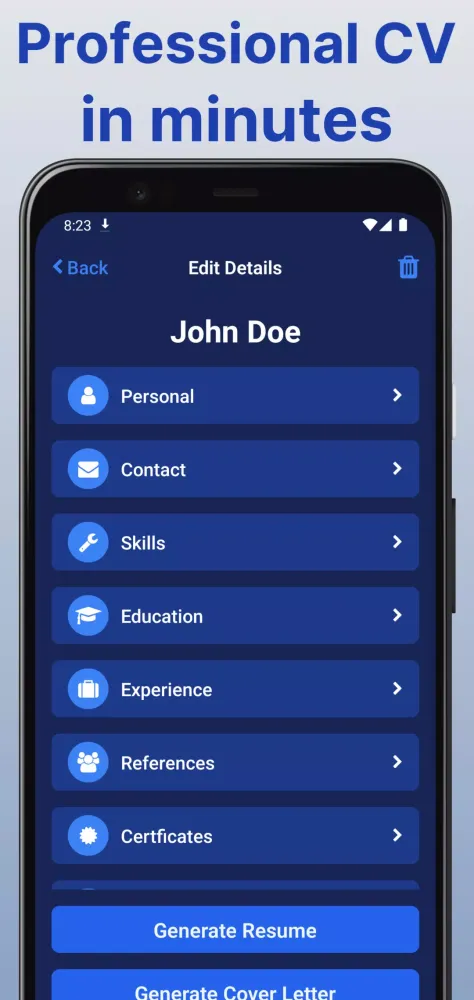 Resume Builder & Cover Letter Screenshots