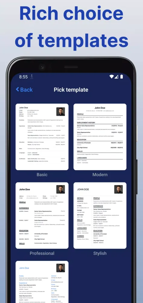 Resume Builder & Cover Letter Screenshots