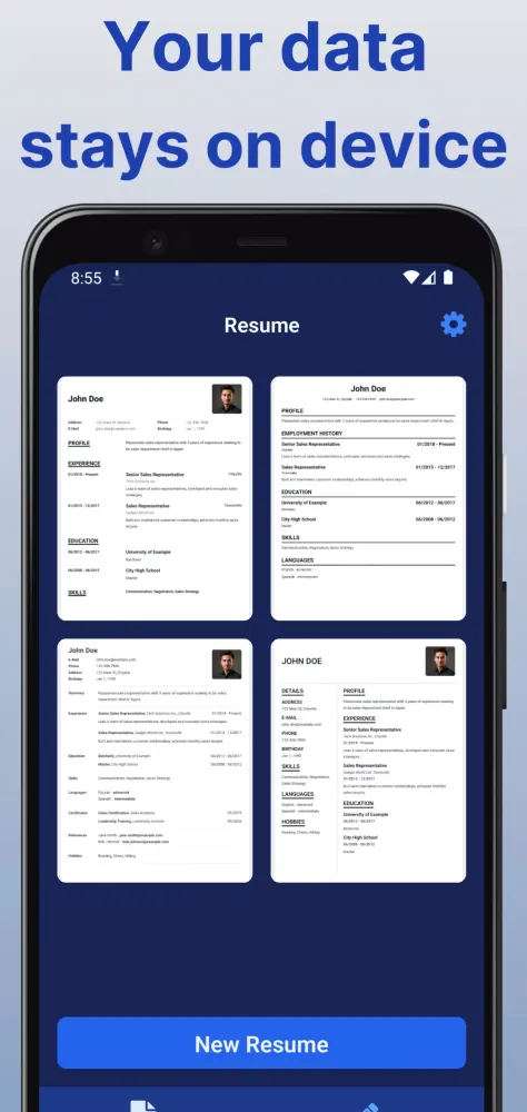 Resume Builder & Cover Letter Screenshots