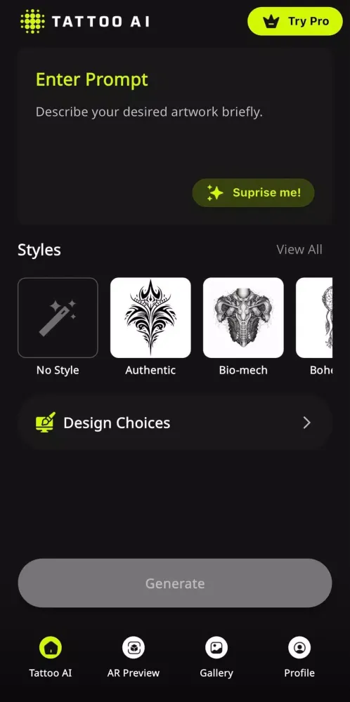 Tattoo AI - Tattoo Generator Screenshots