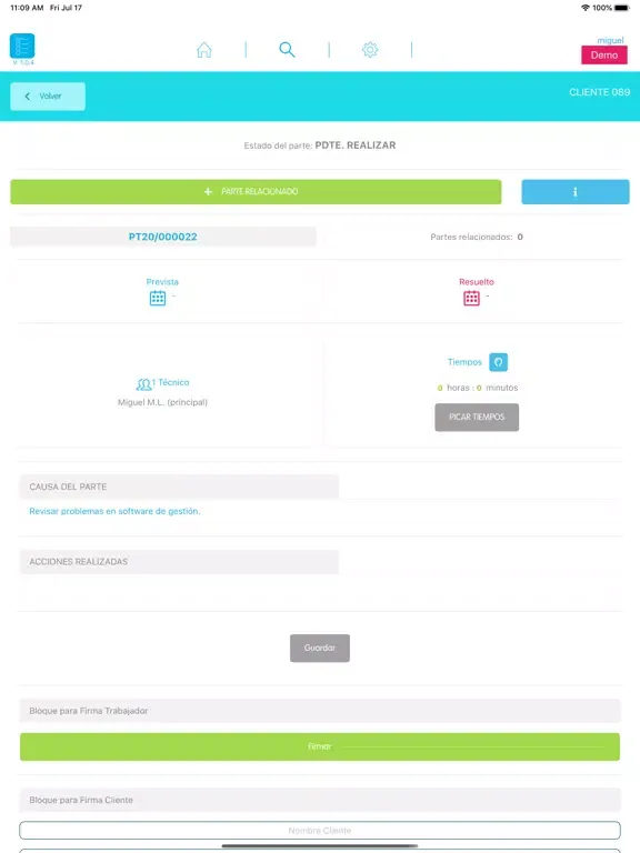 Capturas de pantalla de Gestión de partes Aicor iPad 