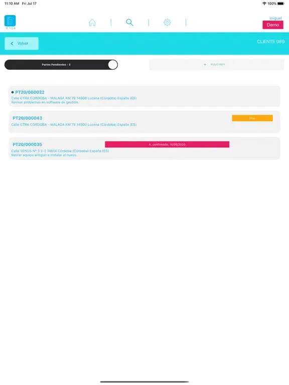 Capturas de pantalla de Gestión de partes Aicor iPad 