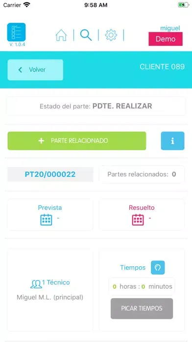 Capturas de pantalla de Gestión de partes Aicor