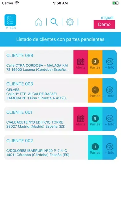 Capturas de pantalla de Gestión de partes Aicor