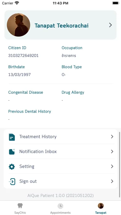 Zrzuty ekranu AiQue Patient