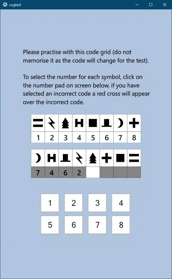 Cognitive Test Screenshots