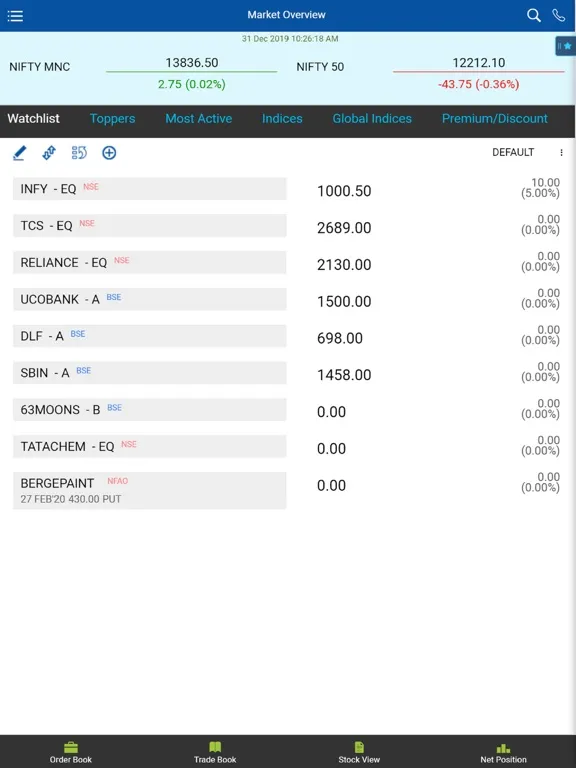Tangkapan layar SSL Mobile Trading iPad 