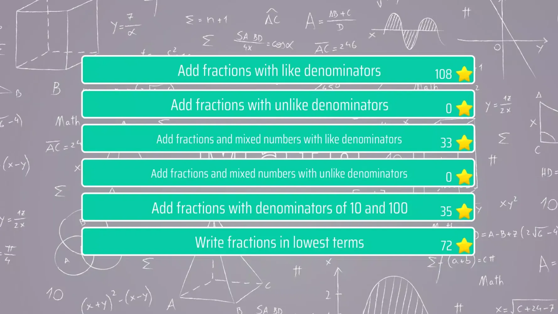 Adding Fractions Math Trainer Screenshots