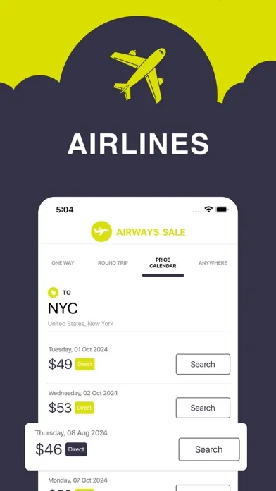 Ảnh chụp màn hình của Airline tickets — Airways.Sale