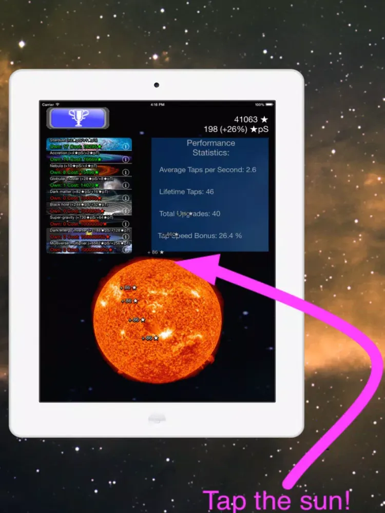 Tangkapan layar Astro Tapper iPad 