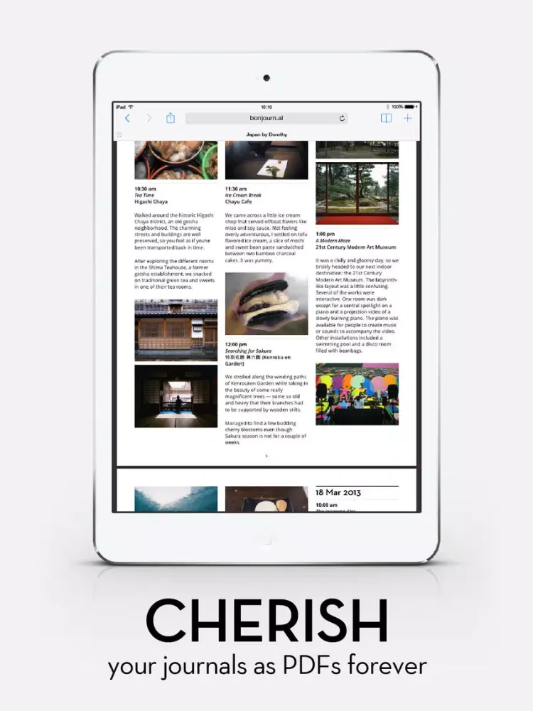 Bonjournal - A minimalist travel journal/diary iPad  स्क्रीनशॉट