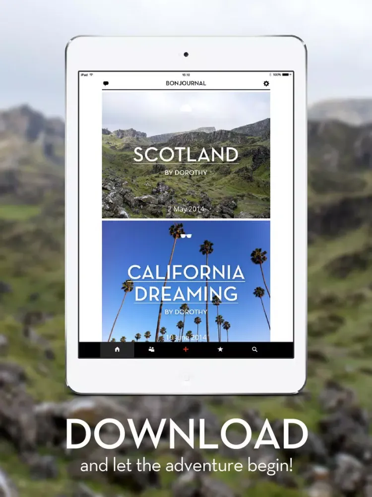 Bonjournal - A minimalist travel journal/diary iPad  स्क्रीनशॉट