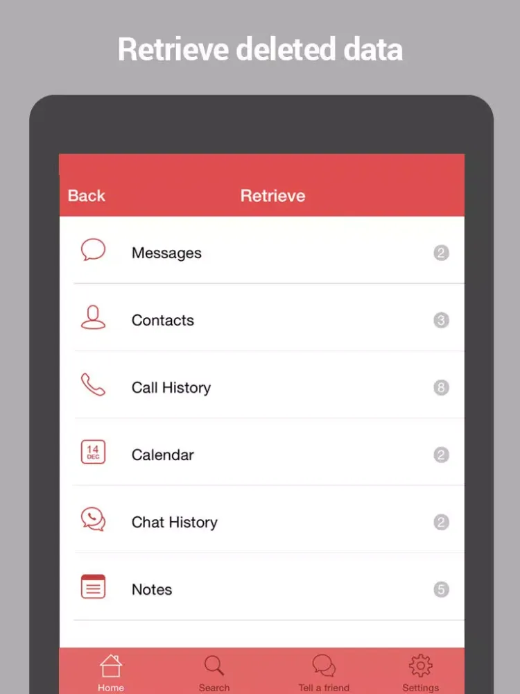 Ảnh chụp màn hình của Retrieve Data iPad 