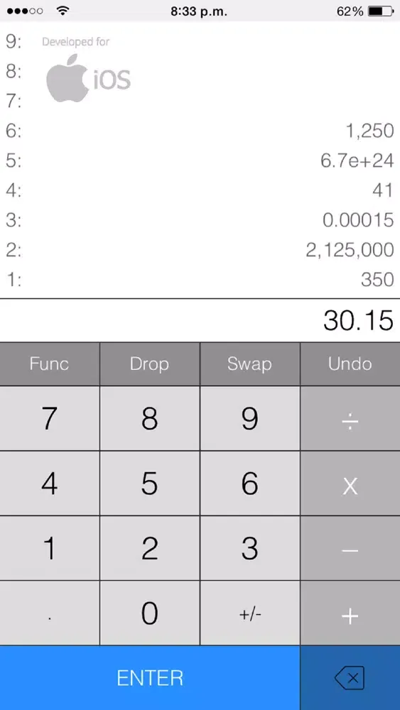 ภาพหน้าจอของ RPN Stack Calculator