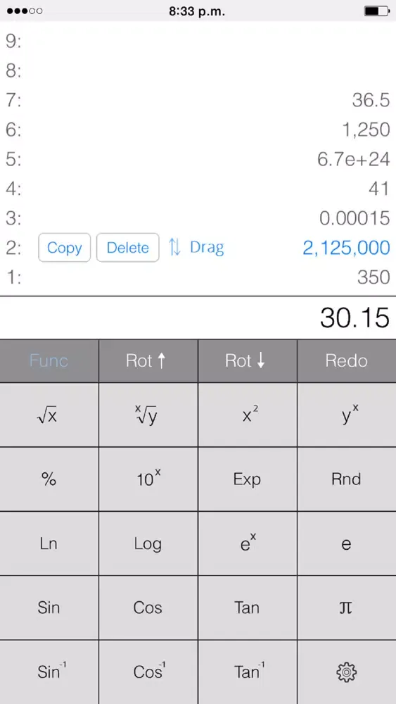 ภาพหน้าจอของ RPN Stack Calculator