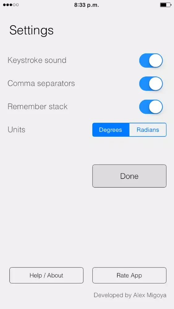 ภาพหน้าจอของ RPN Stack Calculator