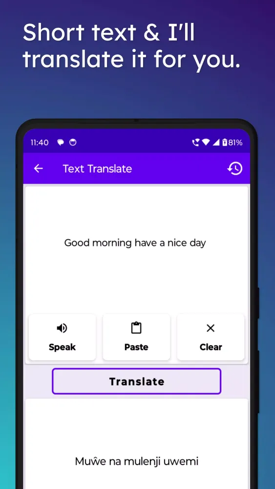 Zrzuty ekranu English To Tumbuka Translator